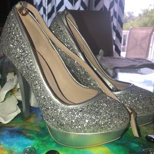 Silver glitter high heels, silver stilettos